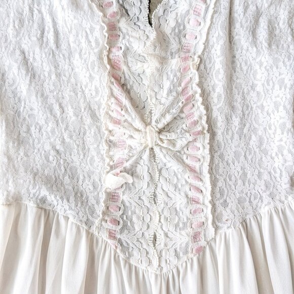 Vintage Cinema Etoile White Lace V-Neck Midi Length Night Gown - Picture 3 of 5